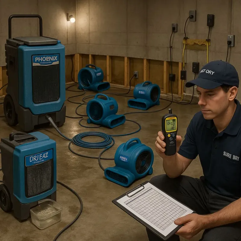 Structural Drying and Dehumidification process in Lemoore Station, CA